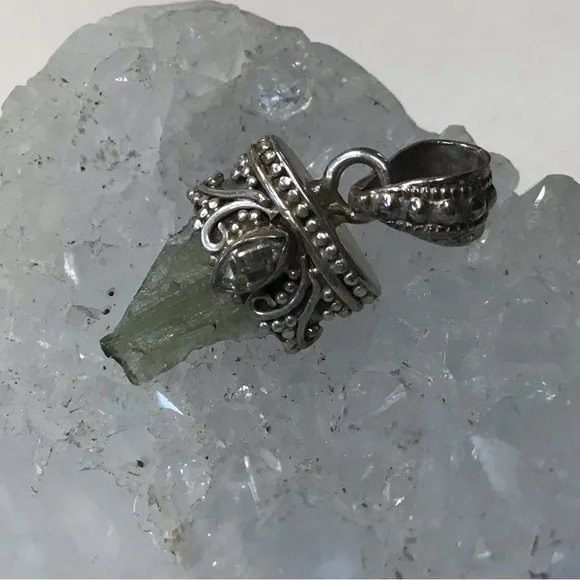 Sterling Moldavite & Herkimer Pendant - Picture 5 of 5